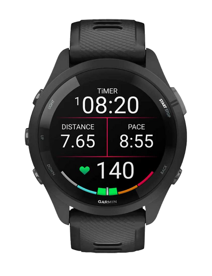 Garmin Forerunner 265, bisel y caja negros con correa negra y gris polvo, reloj inteligente con GPS para corredores (010-02810-00)