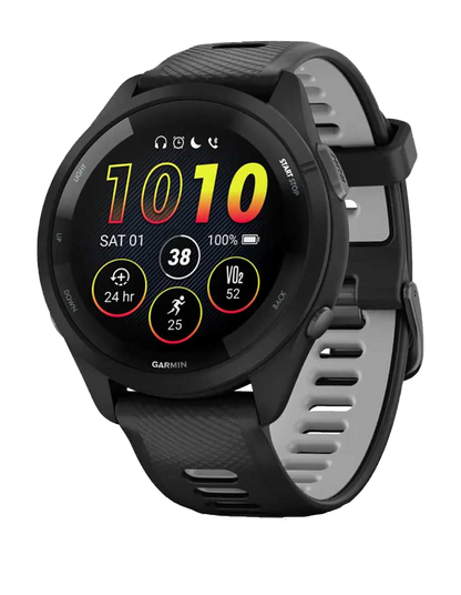 Garmin Forerunner 265, bisel y caja negros con correa negra y gris polvo, reloj inteligente con GPS para corredores (010-02810-00)