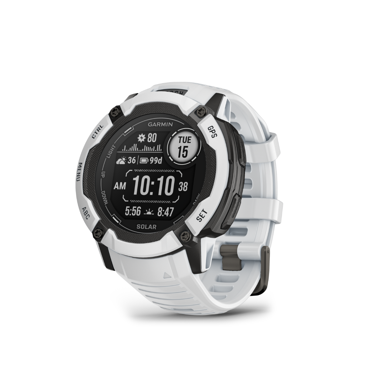 Garmin Instinct 2X Solar, Whitestone, Rugged GPS Smartwatch with Multi-Band GNSS, Built-in Flashlight, 24/7 Health Monitoring, and Unlimited Solar Battery Life (010-02805-14)