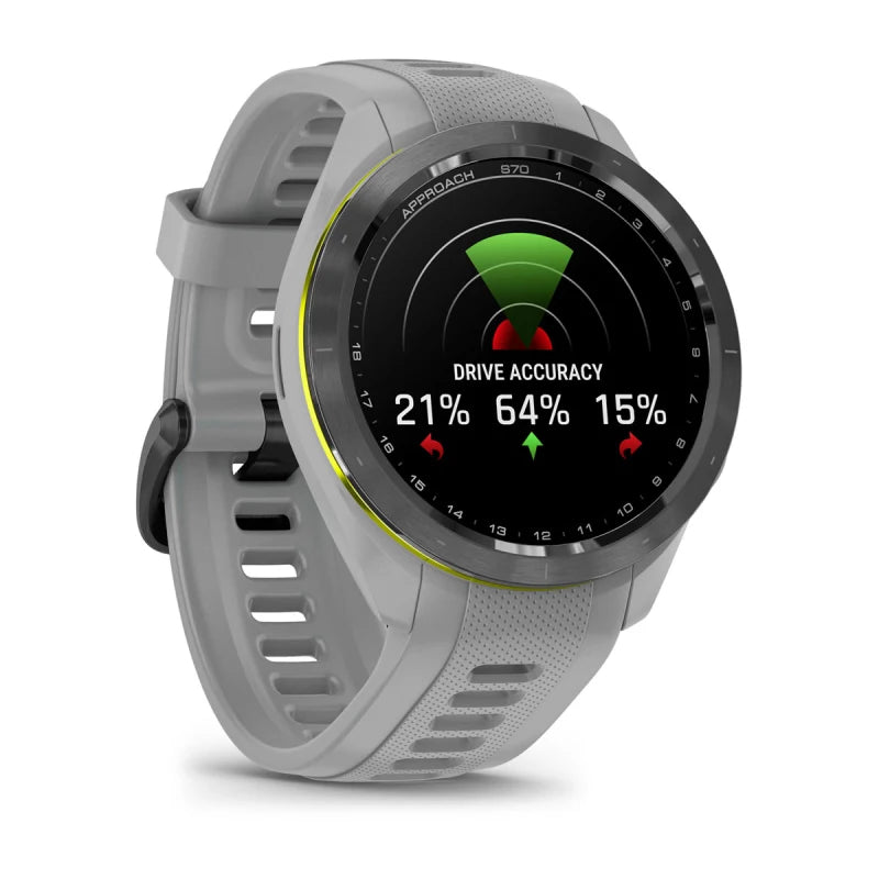 Garmin Approach S70, 42 mm Black/Amp Yellow Ceramic Bezel with Powder Gray Silicone Band (010-02746-01)