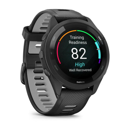 Garmin Forerunner 265, caja y bisel negros de 46 mm con correa de silicona negra/gris polvoriento (010-02810-00)