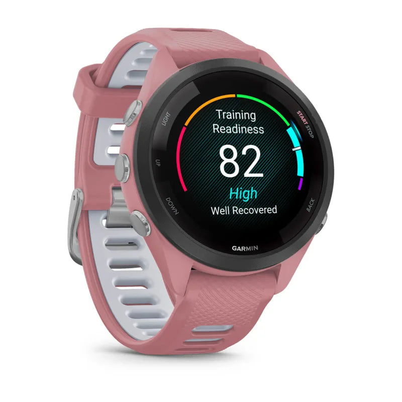 Garmin Forerunner 265S, bisel negro de 42 mm con caja rosa claro y correa de silicona rosa claro/Whitestone (010-02810-05)