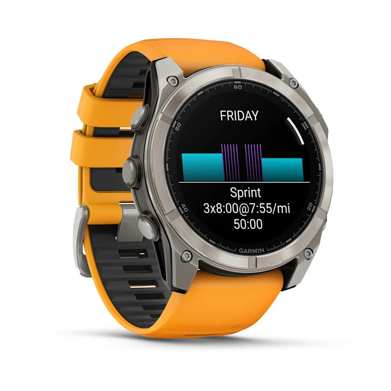 Garmin Fenix ​​8, 51 mm AMOLED Zafiro, Titanio con Correa de Silicona Naranja Brillante/Grafito (010-02905-10)