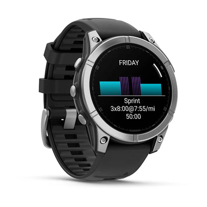 Garmin Fenix ​​E, 47 mm AMOLED, acero inoxidable con correa de silicona negra (010-03025-02)