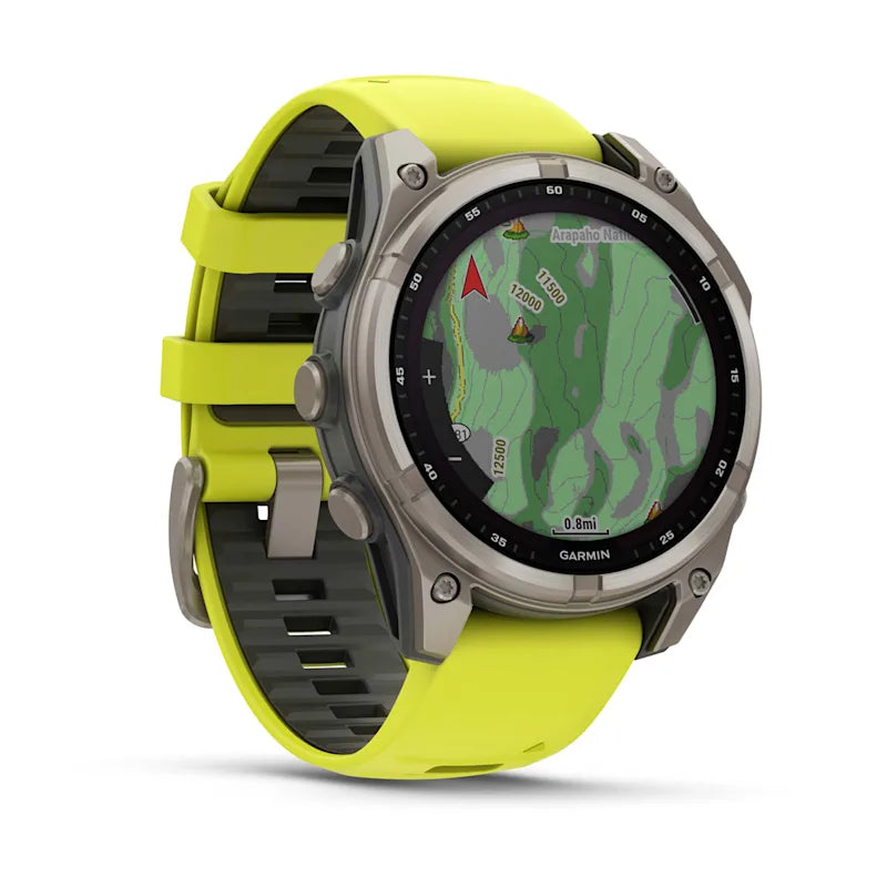 Garmin Fenix ​​8, 47 mm AMOLED, correa de silicona de titanio con zafiro solar y amarillo grafito (010-02906-20)