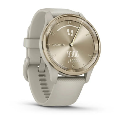 Garmin Vívomove Trend Bisel de acero inoxidable dorado crema con caja gris francesa y correa de silicona (reacondicionado certificado por Garmin) 