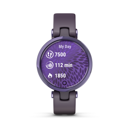 Garmin Lily - Sport Edition - Reloj con bisel en orquídea medianoche, caja en orquídea oscura y correa de silicona (010-02384-02)