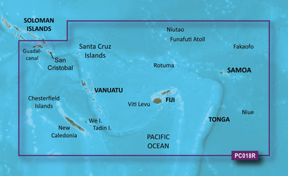 Cartas costeras de Garmin de Nueva Caledonia a Fiji BlueChart g3 | HXPC018R | microSD/SD 