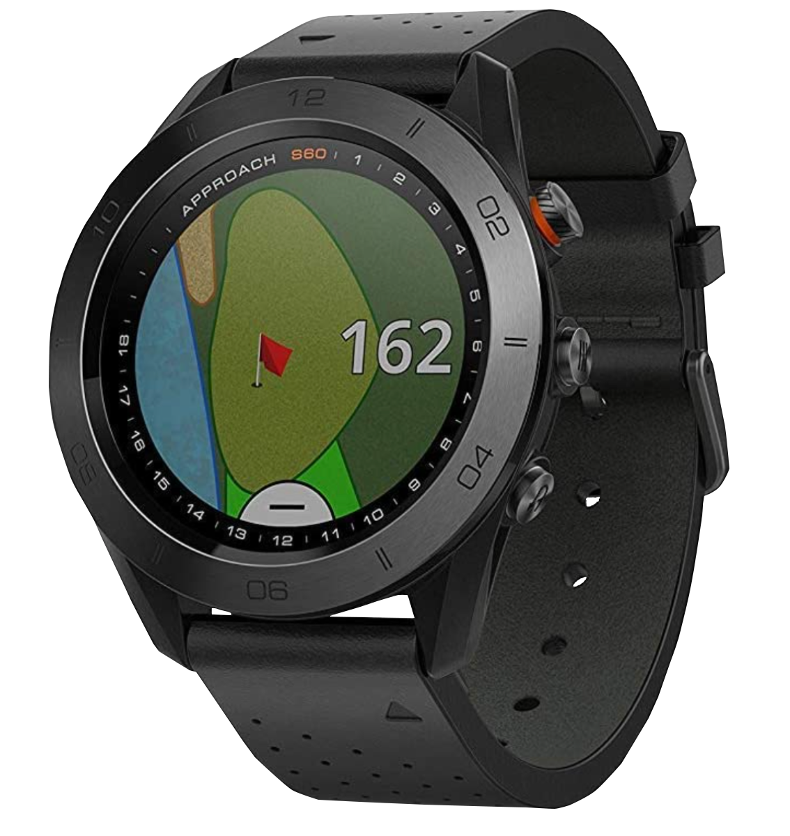 Garmin Approach S60, reloj inteligente con GPS para golf y telémetro, color negro, con correa de cuero (reacondicionado certificado por Garmin)