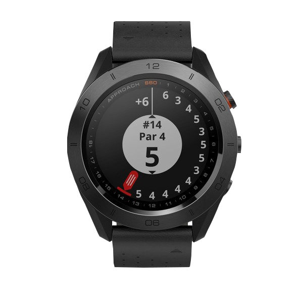 Garmin Approach S60, reloj inteligente con GPS para golf y telémetro, color negro, con correa de cuero (reacondicionado certificado por Garmin)