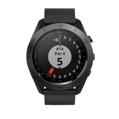 Garmin Approach S60, reloj inteligente con GPS para golf y telémetro, color negro, con correa de cuero (reacondicionado certificado por Garmin)