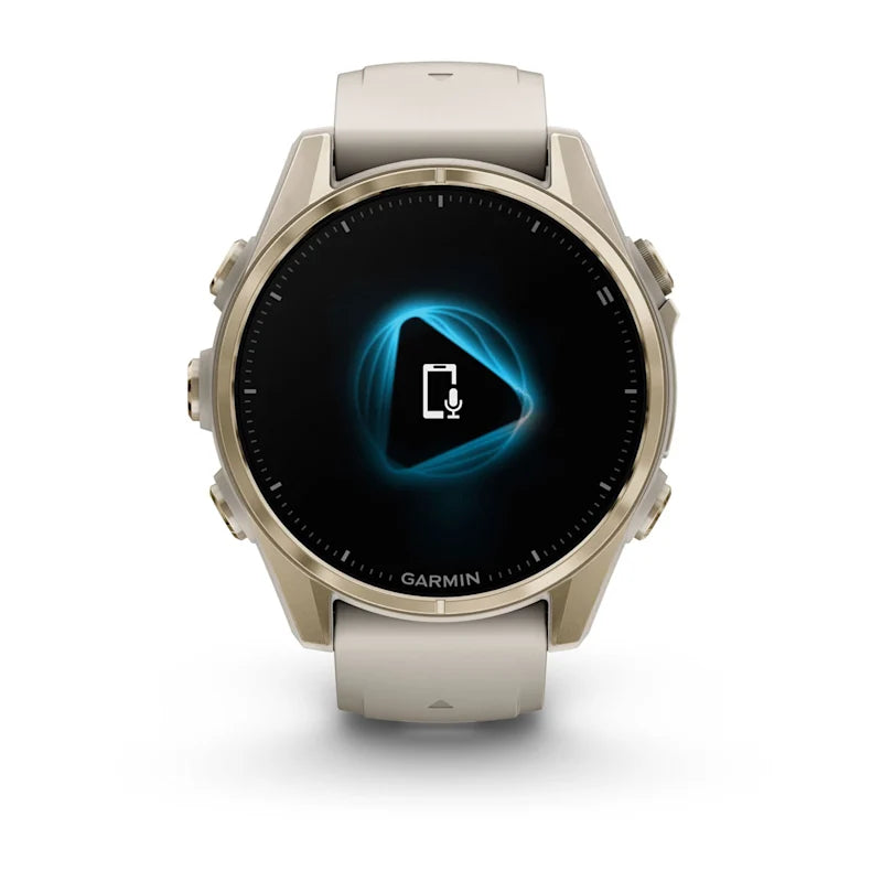 Garmin Fenix ​​8, 43 mm AMOLED Zafiro, Oro suave con correa de silicona gris niebla/arenisca oscura (010-02903-10)