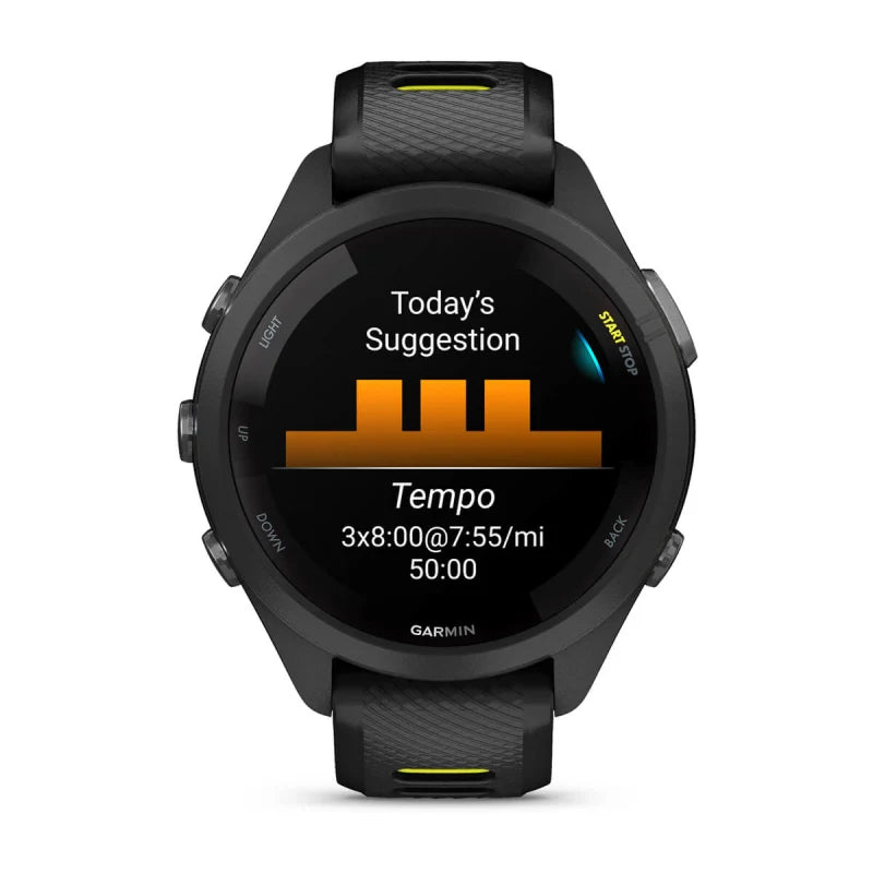 Garmin Forerunner 265S, 42 mm Black Bezel and Case with Black/Amp Yellow Silicone Band (010-02810-03)