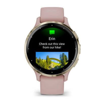 Garmin Venu 3S, bisel de acero inoxidable dorado suave de 41 mm con caja color rosa polvoriento y correa de silicona (010-02785-03)