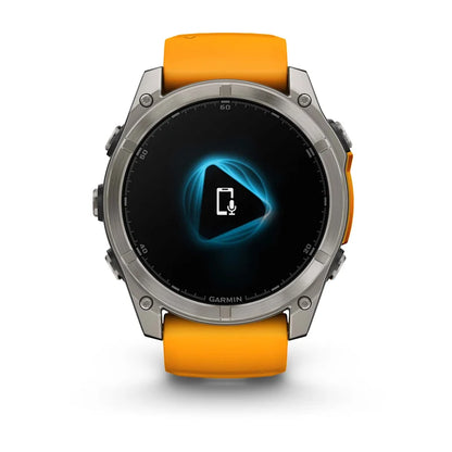 Garmin Fenix ​​8, 51 mm AMOLED Zafiro, Titanio con Correa de Silicona Naranja Brillante/Grafito (010-02905-10)