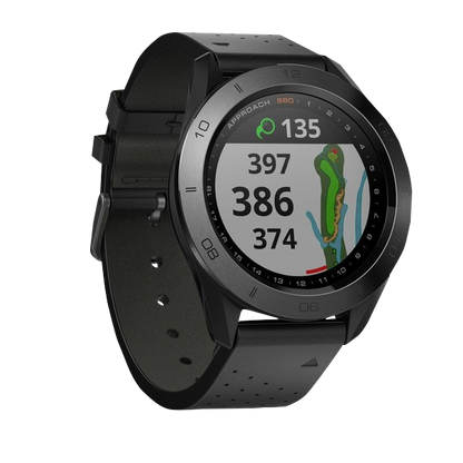 Garmin Approach S60, reloj inteligente con GPS para golf y telémetro, color negro, con correa de cuero (reacondicionado certificado por Garmin)