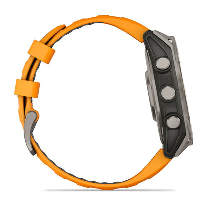 Garmin Fenix ​​8, 47 mm AMOLED Zafiro, Titanio con Correa de Silicona Naranja Brillante/Grafito (010-02904-10)