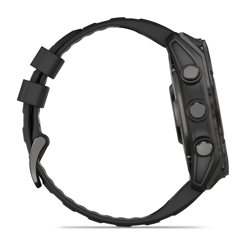 Garmin Fenix 8, 51 mm AMOLED Sapphire, Carbon Gray DLC Titanium with Black/Pebble Gray Silicone Band (010-02905-20)