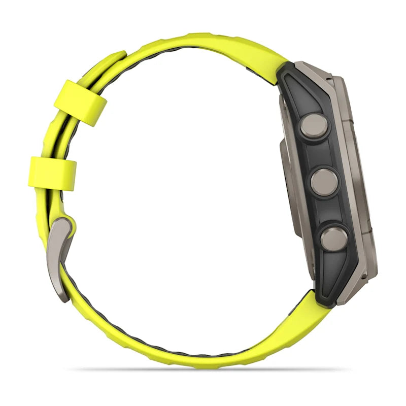 Garmin Fenix ​​8, 47 mm AMOLED, correa de silicona de titanio con zafiro solar y amarillo grafito (010-02906-20)