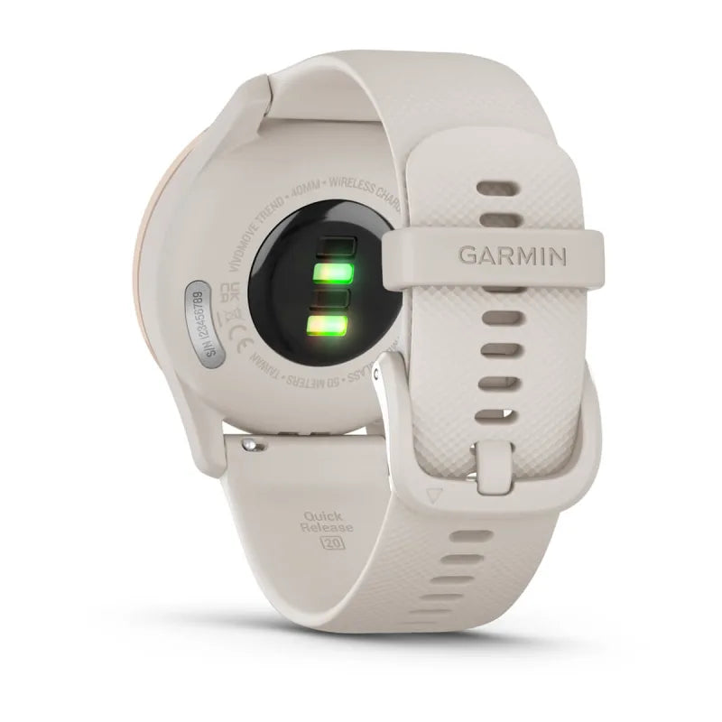 Garmin Vívomove Trend Bisel de acero inoxidable en color dorado melocotón con caja de marfil y correa de silicona (reacondicionado certificado por Garmin) 