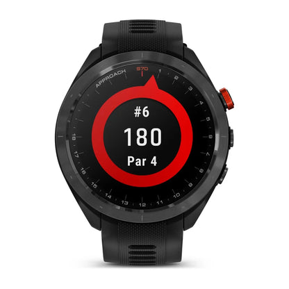 Garmin Approach S70, 47 mm Black/Red Ceramic Bezel with Black Silicone Band (010-02746-02)