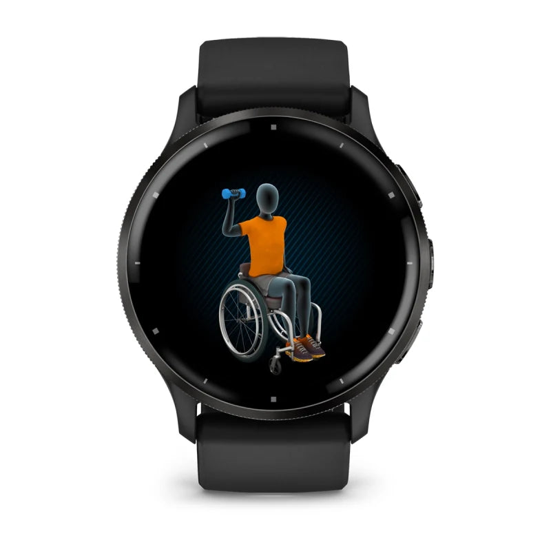 Garmin Venu 3, bisel de acero inoxidable en color pizarra de 45 mm con caja negra y correa de silicona (010-02784-01)