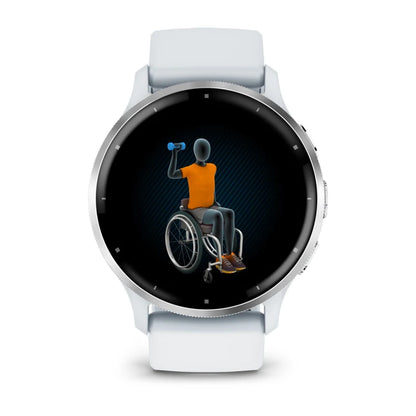 Garmin Venu 3, bisel de acero inoxidable plateado de 45 mm con caja de color blanco y correa de silicona (010-02784-00)