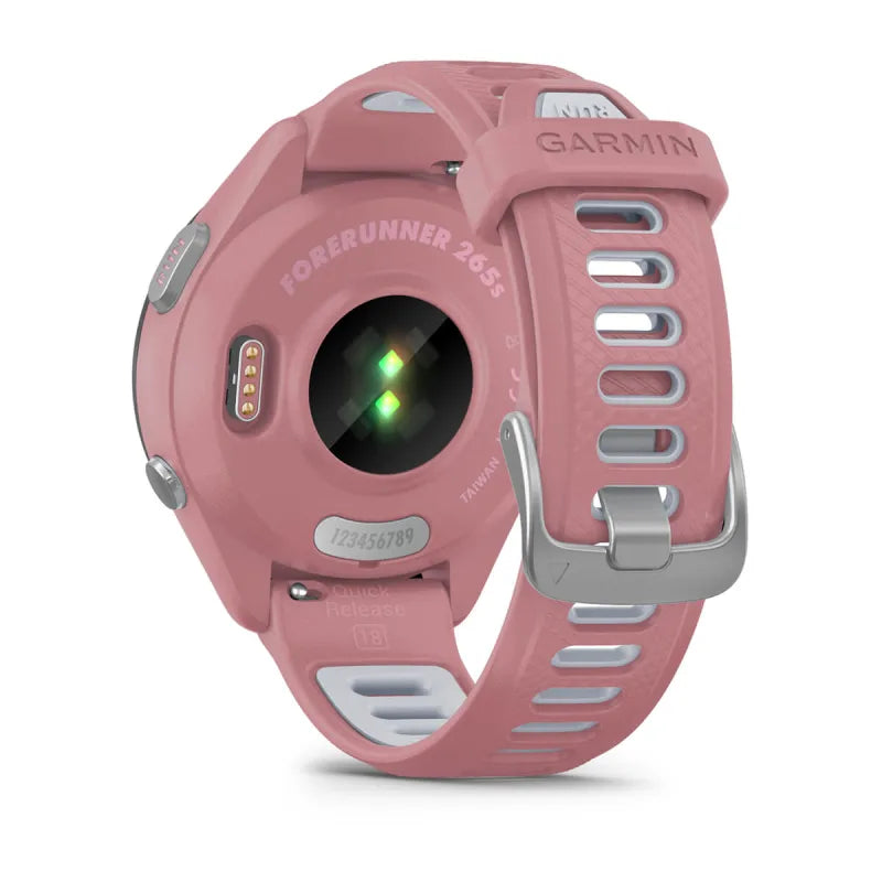 Garmin Forerunner 265S, bisel negro de 42 mm con caja rosa claro y correa de silicona rosa claro/Whitestone (010-02810-05)