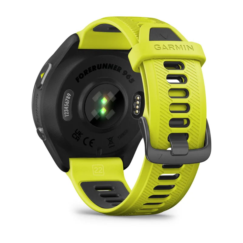 Garmin Forerunner 965, Carbon Gray DLC Titanium Bezel with Black Case and Amp Yellow/Black Silicone Band (010-02809-02)