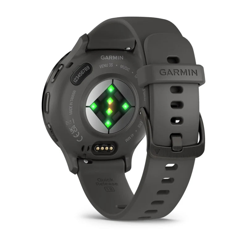 Garmin Venu 3S, bisel de acero inoxidable color pizarra de 41 mm con caja gris guijarro y correa de silicona (010-02785-00)