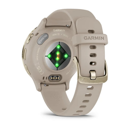 Garmin Venu 3S, bisel de acero inoxidable dorado suave de 41 mm con caja gris francesa y correa de silicona (010-02785-02)