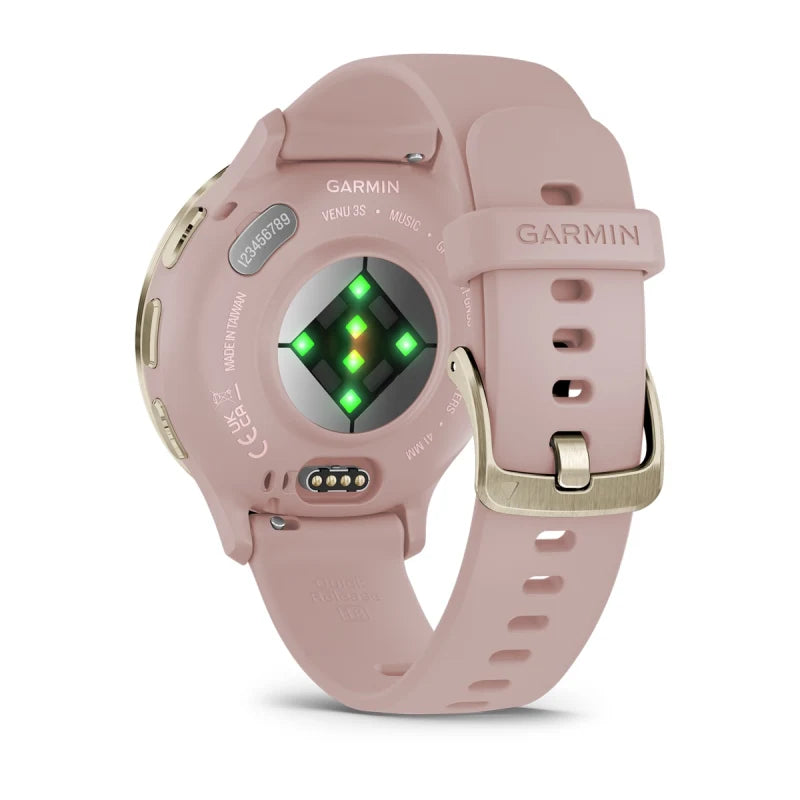 Garmin Venu 3S, bisel de acero inoxidable dorado suave de 41 mm con caja color rosa polvoriento y correa de silicona (010-02785-03)