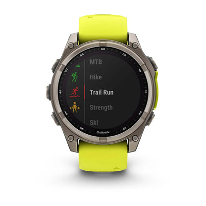 Garmin Fenix ​​8, 47 mm AMOLED, correa de silicona de titanio con zafiro solar y amarillo grafito (010-02906-20)