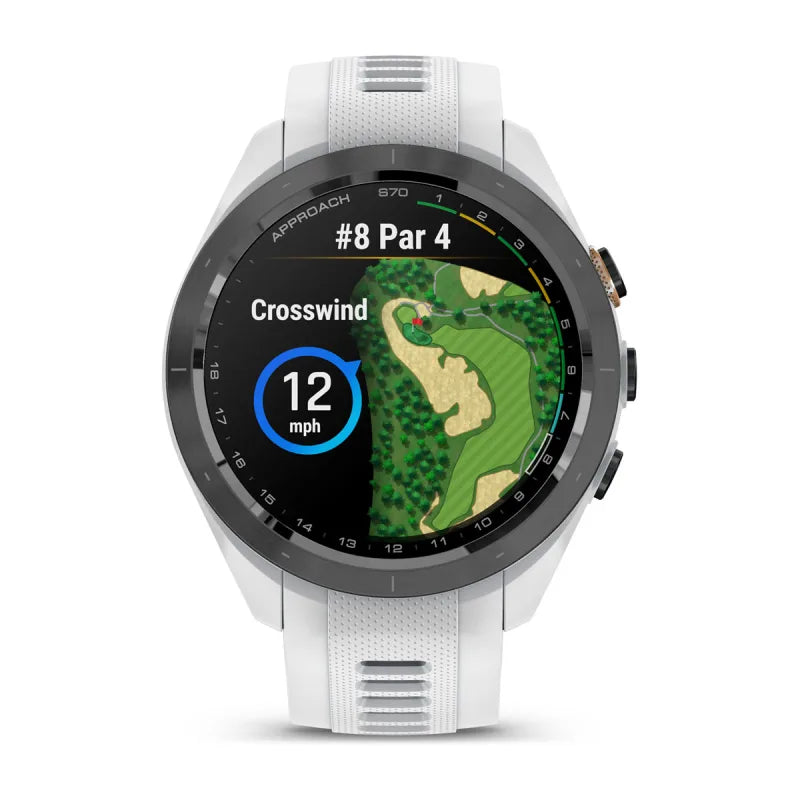 Garmin Approach S70, bisel de cerámica negro/melocotón de 42 mm con correa de silicona blanca (010-02746-00)