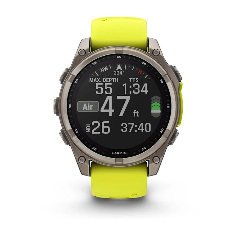 Garmin Fenix ​​8, 47 mm AMOLED, correa de silicona de titanio con zafiro solar y amarillo grafito (010-02906-20)