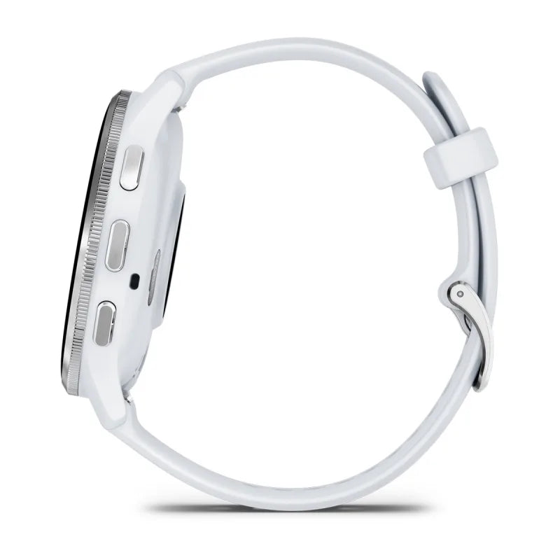 Garmin Venu 3, bisel de acero inoxidable plateado de 45 mm con caja de color blanco y correa de silicona (010-02784-00)