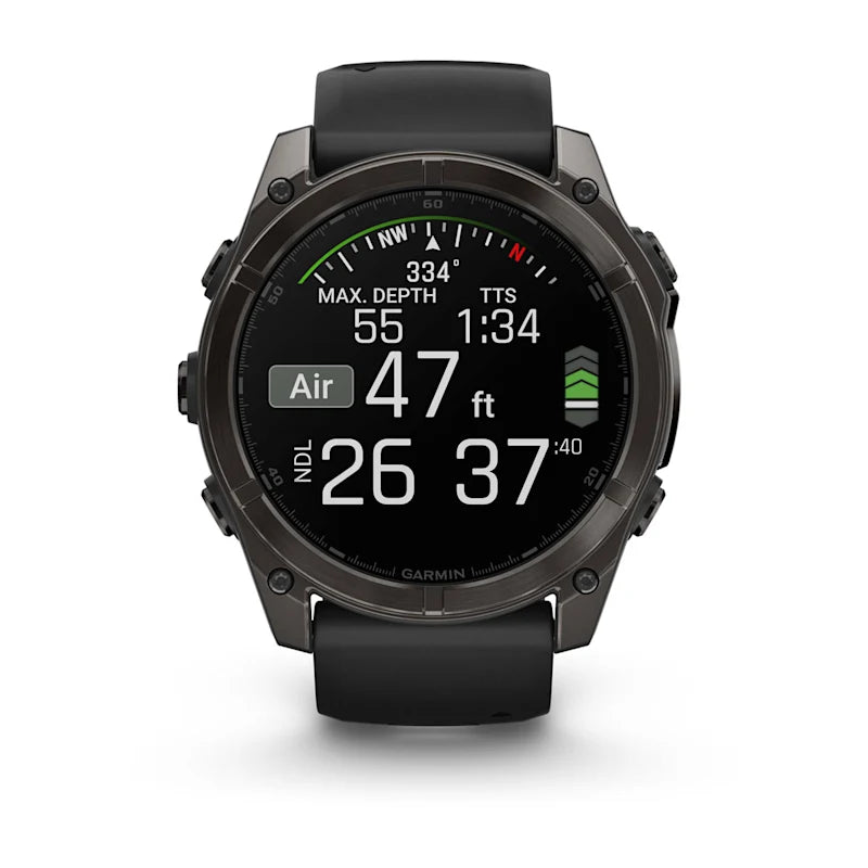 Garmin Fenix 8, 51 mm AMOLED Sapphire, Carbon Gray DLC Titanium with Black/Pebble Gray Silicone Band (010-02905-20)