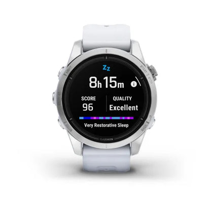 Garmin Epix Pro (Gen 2), edición estándar de 42 mm en color plateado con correa de color blanco (010-02802-00)