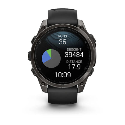 Garmin Fenix ​​8, 47 mm AMOLED Zafiro, titanio DLC gris carbono con correa de silicona negra/gris guijarro (010-02904-20)