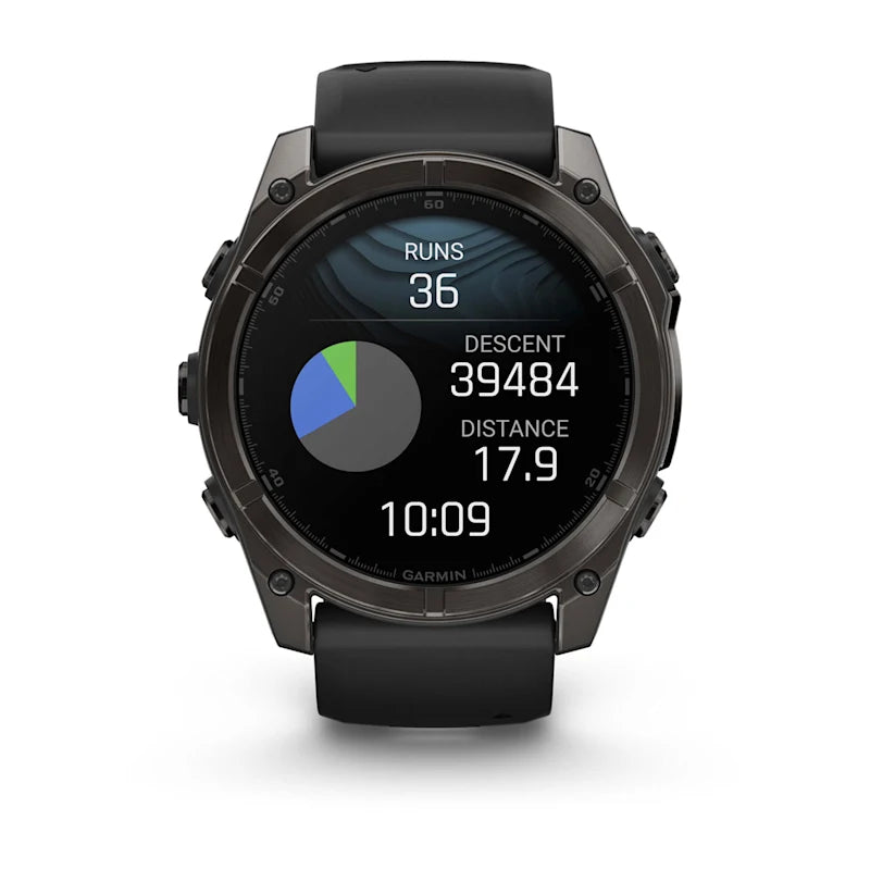 Garmin Fenix 8, 51 mm AMOLED Sapphire, Carbon Gray DLC Titanium with Black/Pebble Gray Silicone Band (010-02905-20)