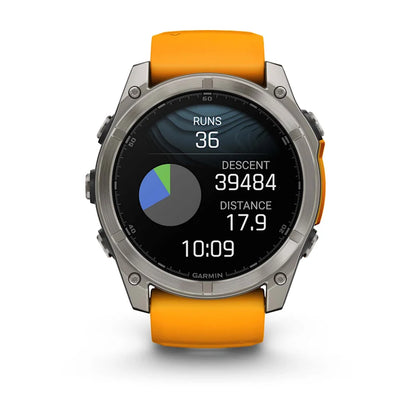 Garmin Fenix ​​8, 51 mm AMOLED Zafiro, Titanio con Correa de Silicona Naranja Brillante/Grafito (010-02905-10)