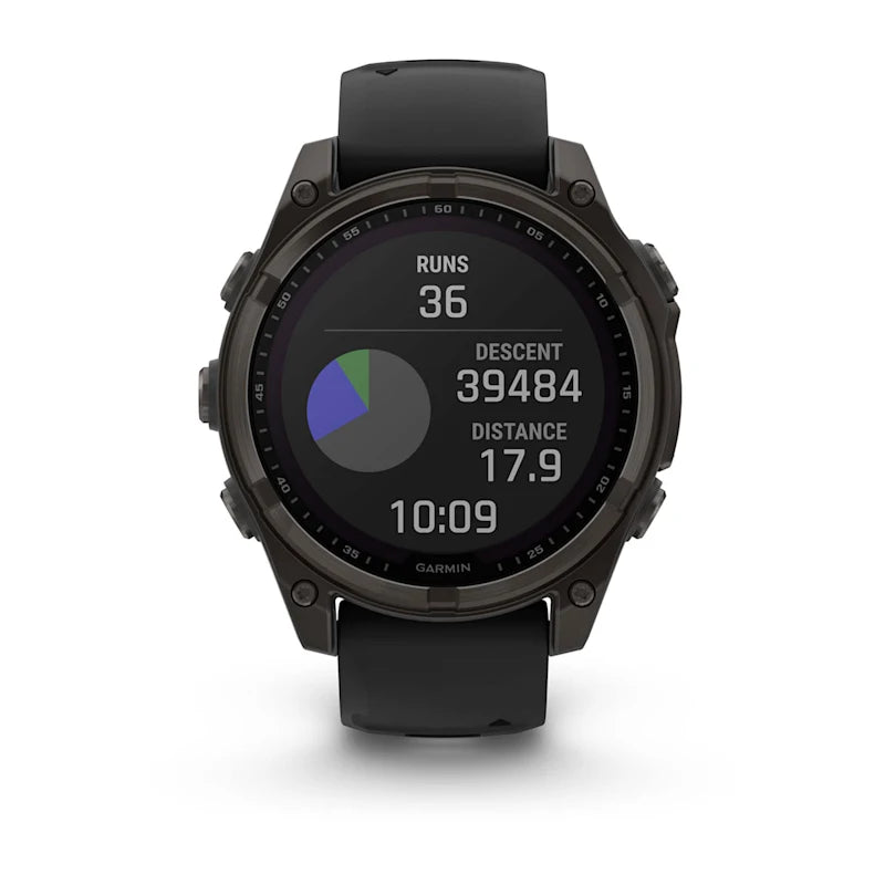 Garmin Fenix ​​8, AMOLED de 47 mm, zafiro solar, titanio DLC gris carbono con correa de silicona negra/gris guijarro (010-02906-10)