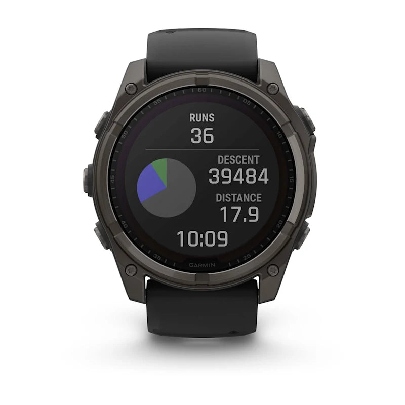 Garmin Fenix 8, 51 mm Solar Sapphire, Carbon Gray DLC Titanium with Black/Pebble Gray Silicone Band (010-02907-10)