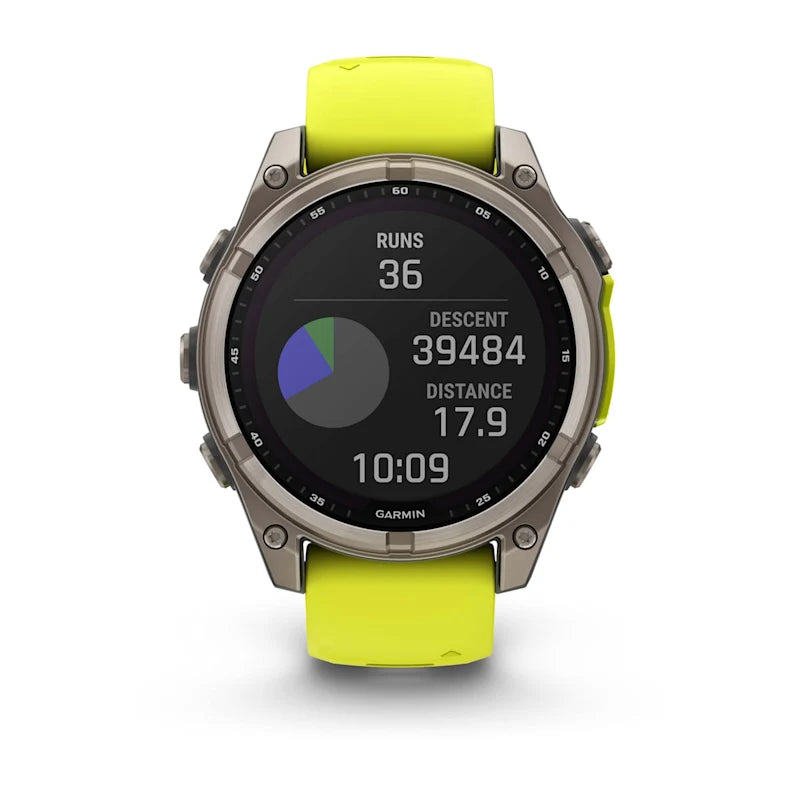 Garmin Fenix ​​8, 47 mm AMOLED, correa de silicona de titanio con zafiro solar y amarillo grafito (010-02906-20)