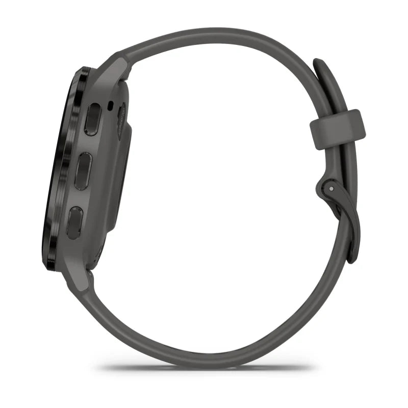 Garmin Venu 3S, bisel de acero inoxidable color pizarra de 41 mm con caja gris guijarro y correa de silicona (010-02785-00)