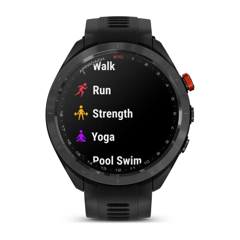 Garmin Approach S70, 47 mm Black/Red Ceramic Bezel with Black Silicone Band (010-02746-02)