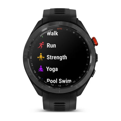 Garmin Approach S70, 47 mm Black/Red Ceramic Bezel with Black Silicone Band (010-02746-02)