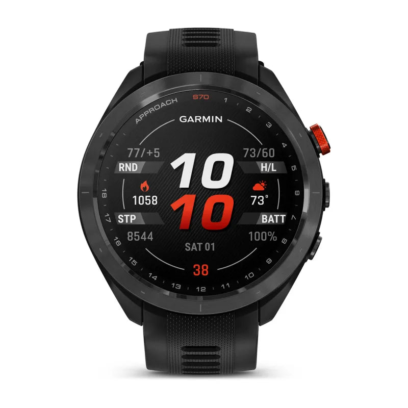 Garmin Approach S70, 47 mm Black/Red Ceramic Bezel with Black Silicone Band (010-02746-02)