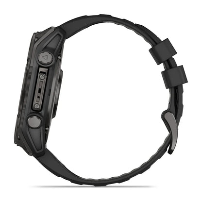 Garmin Fenix 8, 51 mm AMOLED Sapphire, Carbon Gray DLC Titanium with Black/Pebble Gray Silicone Band (010-02905-20)