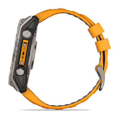 Garmin Fenix ​​8, 51 mm AMOLED Zafiro, Titanio con Correa de Silicona Naranja Brillante/Grafito (010-02905-10)